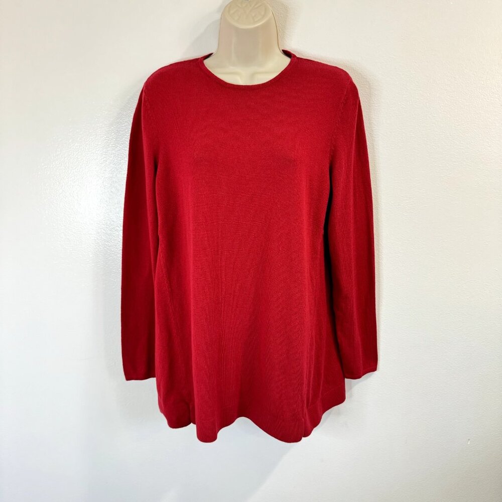 J. Jill Sweater Tunic Size M Red Knit Cotton Blend Stretch Comfort Holiday